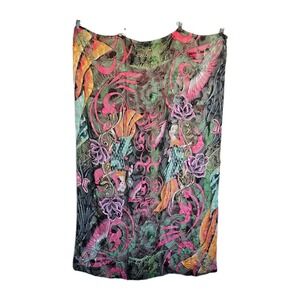 Vtg Y2K Christian Audigier Large Silk Geisha Rose Print Burnout Scarf 57x38